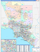 Los Angeles-Long Beach-Anaheim Metro Area Wall Map Color Cast Style